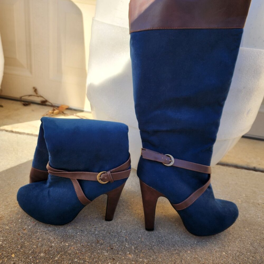 Y2K Western-Inspired Cowboy Chic Brand-New Blue Suede Women’s Knee Boots Size 9 - Picture 3 of 15